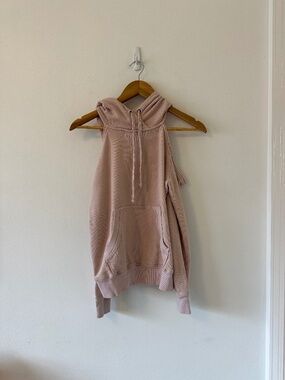 Splendid Cutout Shoulder Hooded Sweatshirt in Pale Pink | Size XS